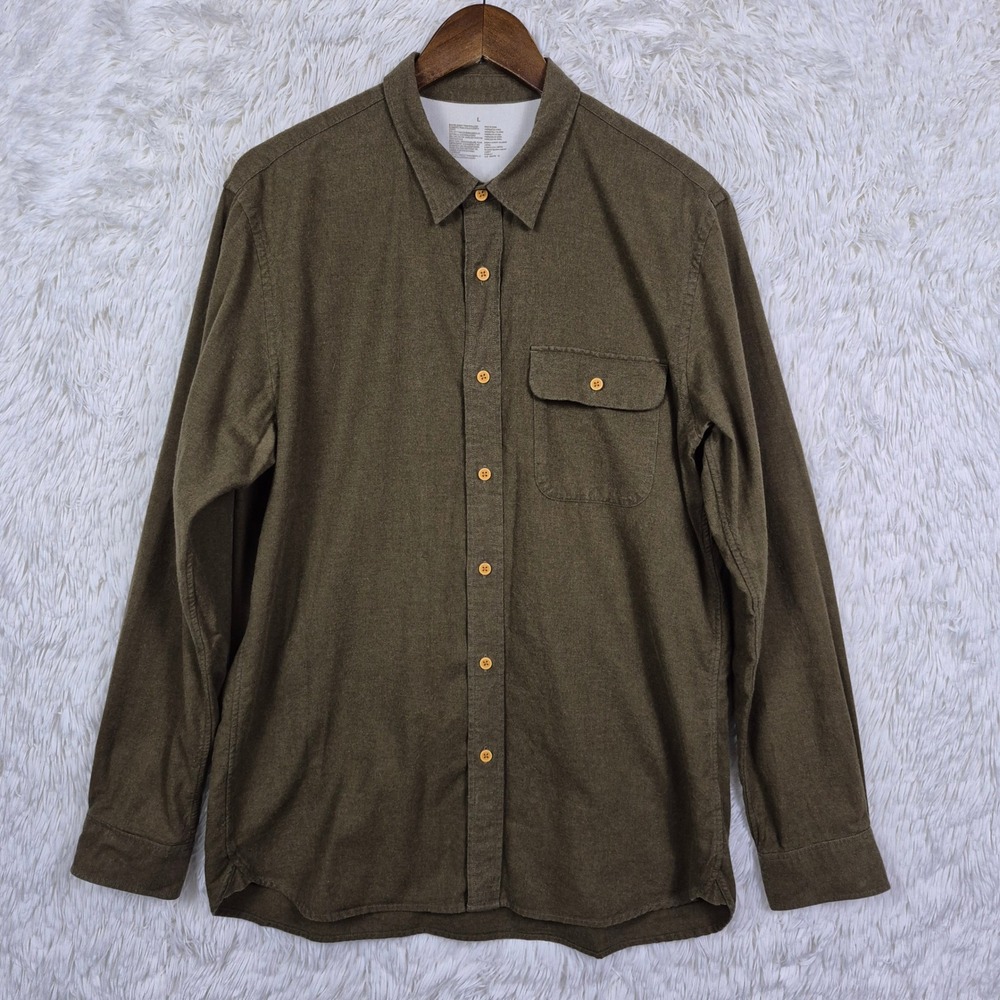 Muji Olive Green Cotton Yak Hair Blend Flannel Button Down Shirt Mens Large